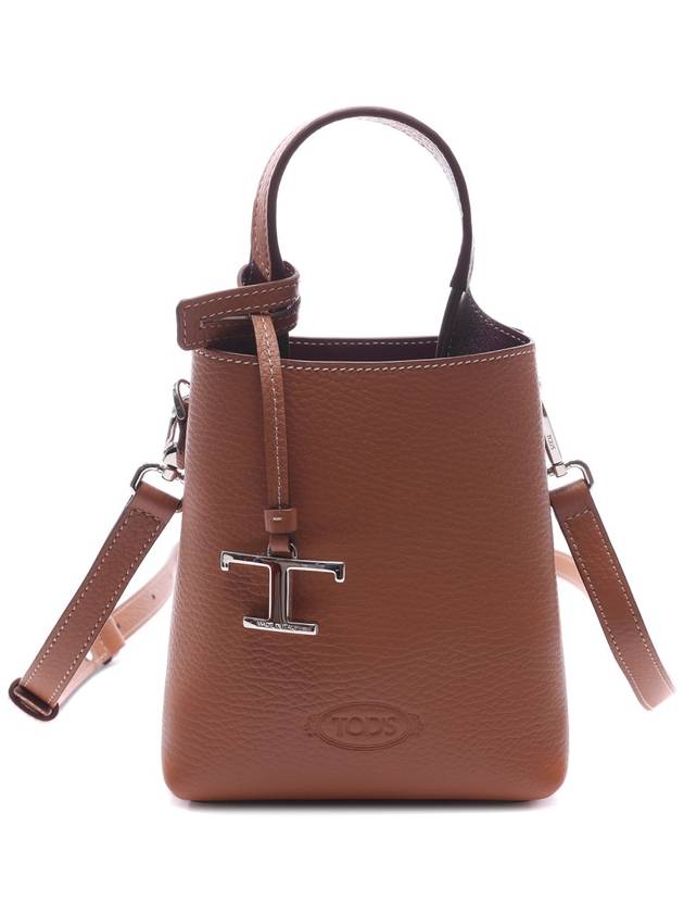 Micro Leather Mini Tote Bag Brown - TOD'S - BALAAN 3