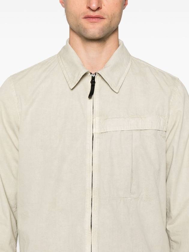 Organic Cotton Shirt Zip Up Jacket Beige - STONE ISLAND - BALAAN 7