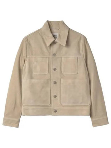 Suede Cow Leather Shirt Jacket Beige - AMI - BALAAN 1