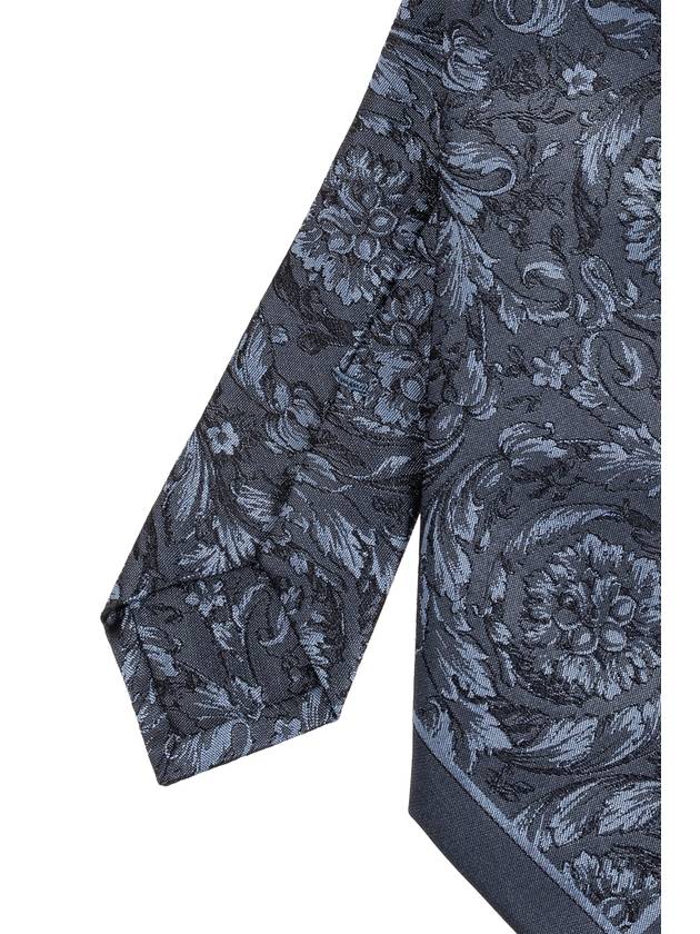 Versace Silk Tie With Barocco Motif, Men's, Navy Blue - VERSACE - BALAAN 4