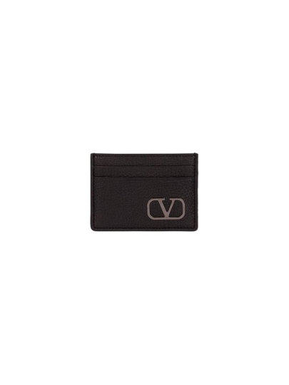 Signature V Logo Leather Card Wallet Black - VALENTINO - BALAAN 2