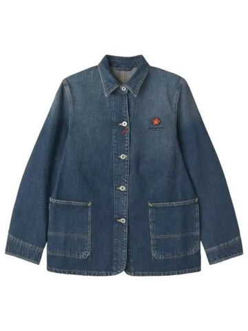 Balk Flower Denim Jacket Dark Stone Blue Jumper - KENZO - BALAAN 1