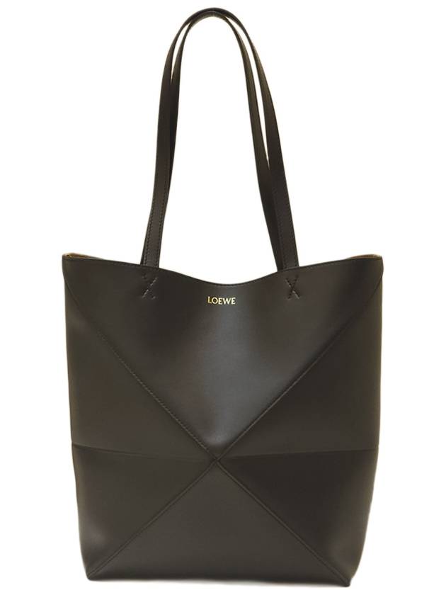 Puzzle Fold Medium Shiny Calfskin Tote Bag Black - LOEWE - BALAAN 2