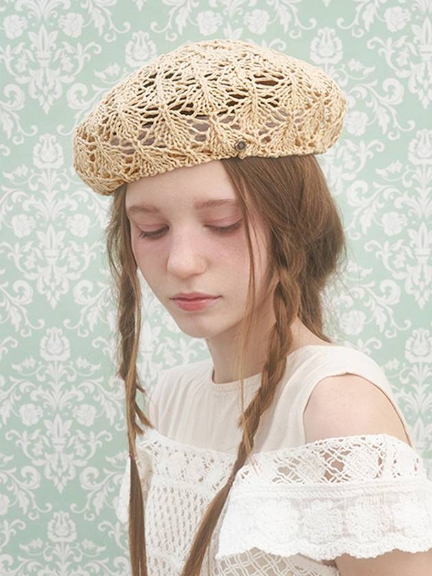 Crochet Knit Beret Beige - BROWN HAT - BALAAN 2