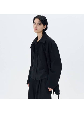 Hitch Belted Oversized Half Single Coat Black - ETCH - BALAAN 1