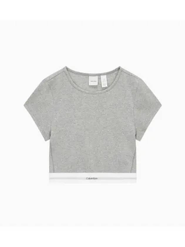 Stretch Ribbed Knit Crop Short Sleeve T-Shirt Grey Heather - CALVIN KLEIN - BALAAN 2