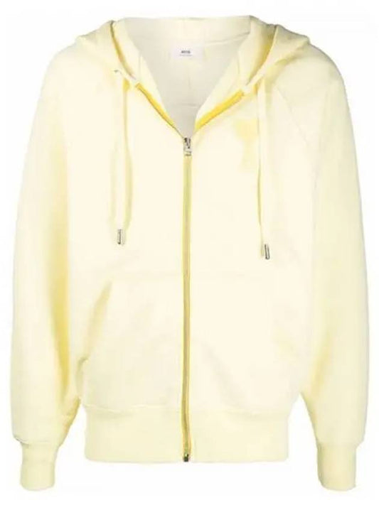 Heart Logo Patch Zip Up Hoodie Yellow - AMI - BALAAN 2