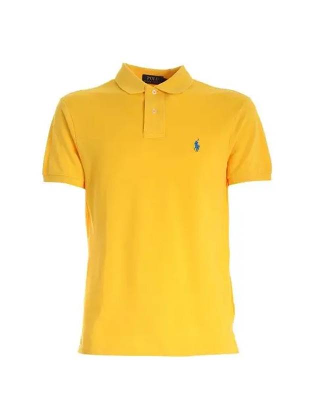 Men's Blue Embroidered Logo Short Sleeve PK Shirt Yellow - POLO RALPH LAUREN - BALAAN.