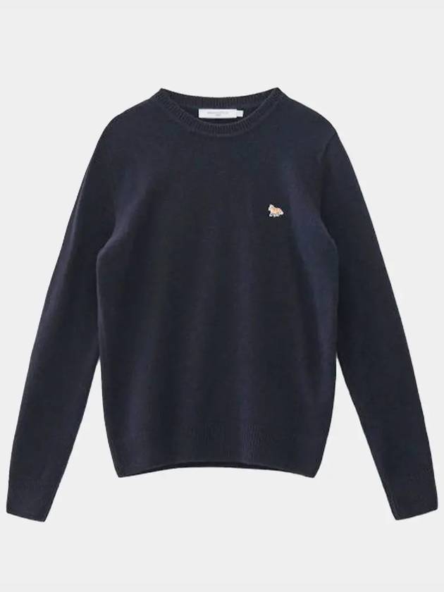 Baby Fox Patch Cosy Round Neck Pullover Wool Knit Top Navy - MAISON KITSUNE - BALAAN 2