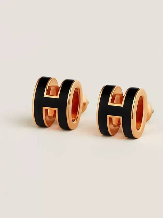 Mini Pop H Rose Gold Earrings Noir - HERMES - BALAAN.