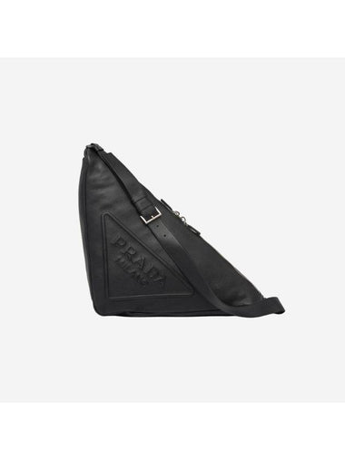 Triangle Large Leather Cross Bag Black - PRADA - BALAAN 1