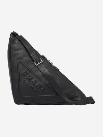 Triangle Large Leather Cross Bag Black - PRADA - BALAAN 1