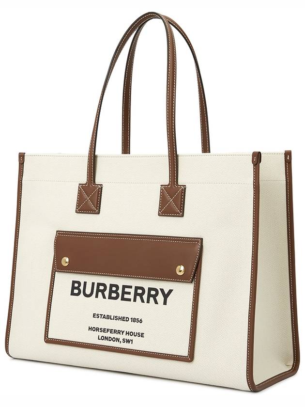 Medium Two-Tone Canvas and Leather Freya Tote Bag Natural Tan - BURBERRY - BALAAN 3