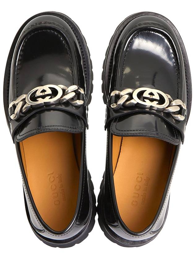 Loafer with Interlocking G Black Leather - GUCCI - BALAAN 3