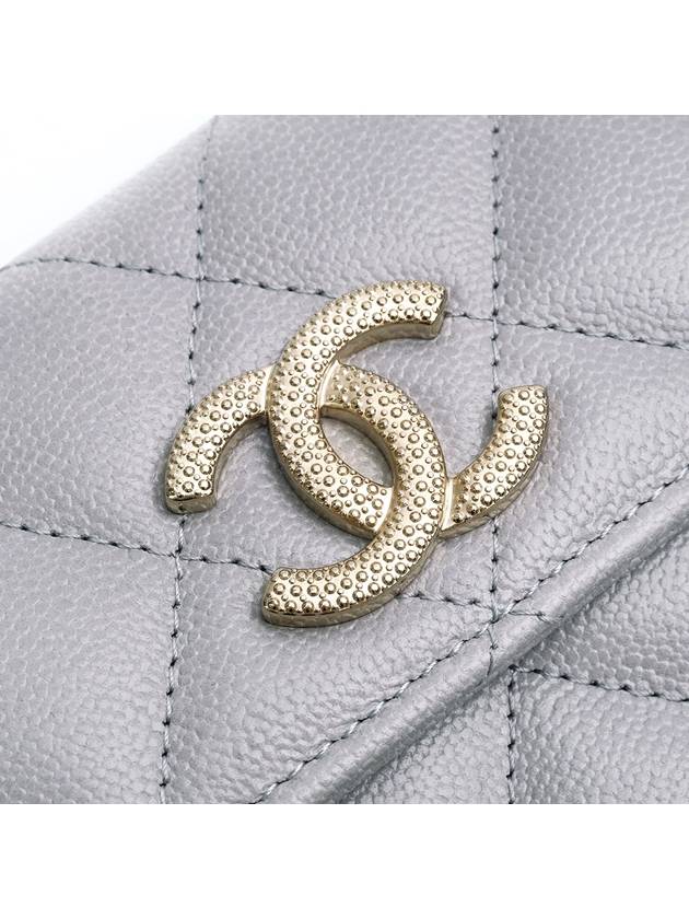 Golden CC Logo Flap Caviar Card Wallet Light Gray - CHANEL - BALAAN 6