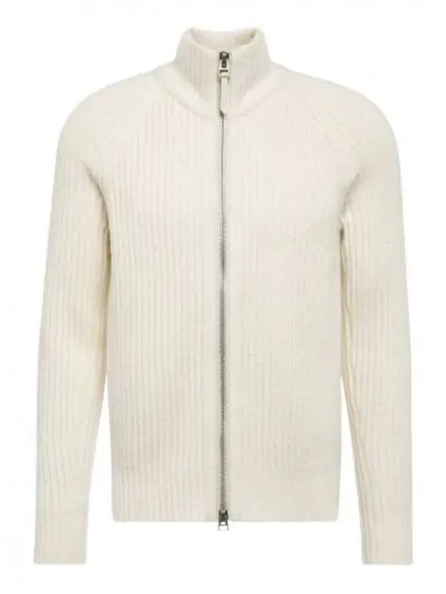 Ribbed Knit Wool Cashmere Cardigan Ivory - TOM FORD - BALAAN 1