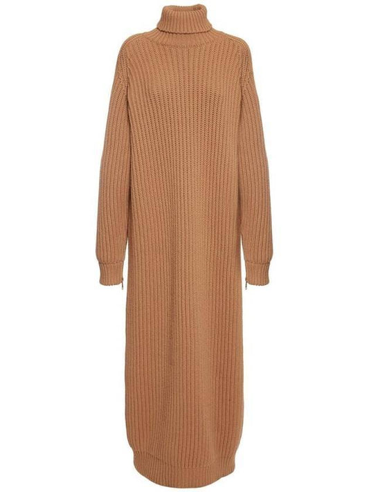 Riviera RIVIERA Wool Cashmere Long Dress Camel - MAX MARA - BALAAN.