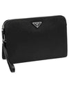 Triangle Logo Saffiano Leather Clutch Bag Black - PRADA - BALAAN 2