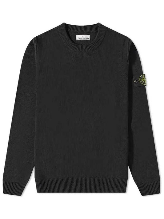 Wappen Patch Crew Neck Wool Knit Top Black - STONE ISLAND - BALAAN 2