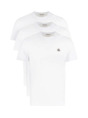 Men's Logo Patch Cotton Short Sleeve T-Shirt 3 Pack White - MONCLER - BALAAN 1