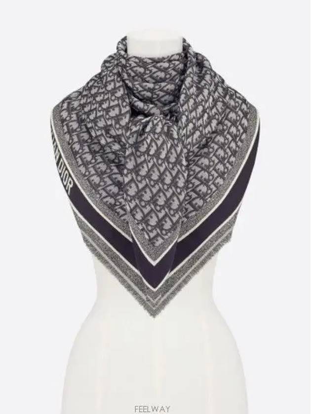 D-Oblique Shawl Wool Silk Cotton Navy Blue - DIOR - BALAAN 4