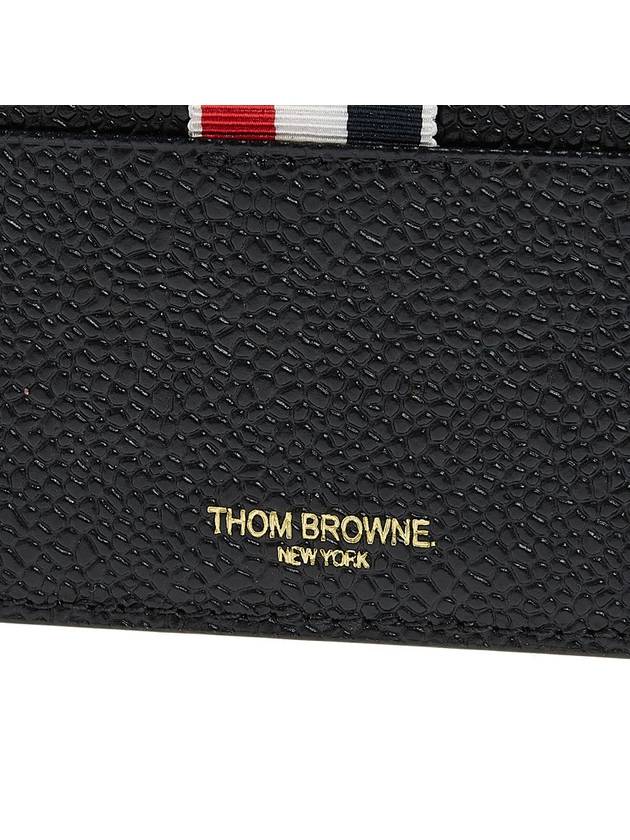 Stripe Note Compartment Pebble Grain Leather Card Wallet Black - THOM BROWNE - BALAAN 7