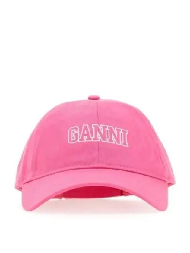 Embroidered Logo Software Heavy Cotton Ball Cap Pink - GANNI - BALAAN.