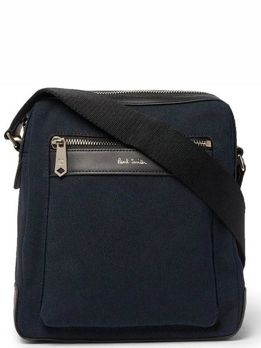 Logo printed leather panel navy canvas top zipper messenger cross bag - PAUL SMITH - BALAAN 1