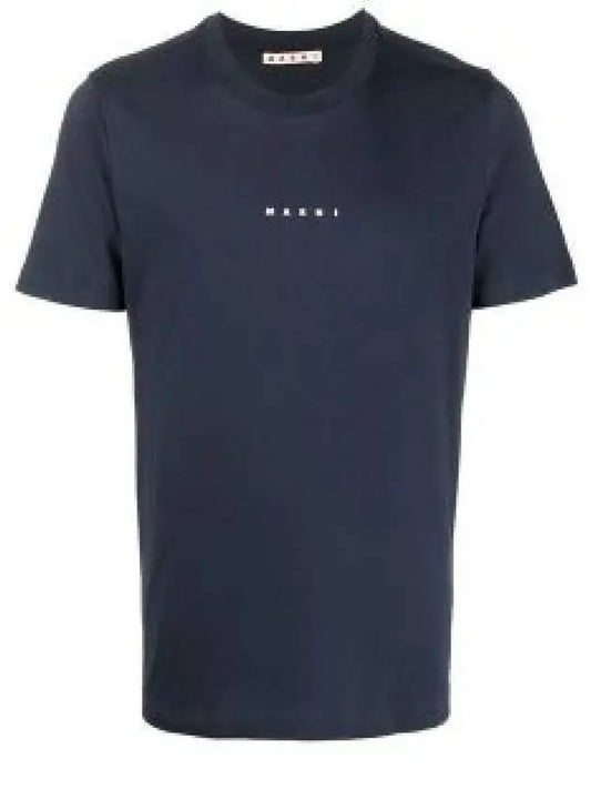 Classic Logo Print Cotton Short Sleeve T-Shirt Navy - MARNI - BALAAN 2