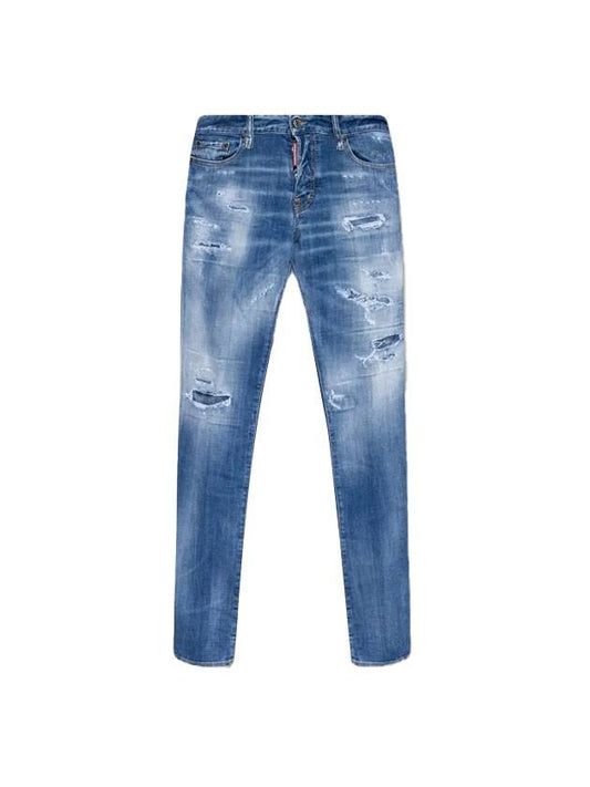 Men's Maple Patch This Detail Cat Washing Slim Jeans Blue - DSQUARED2 - BALAAN.