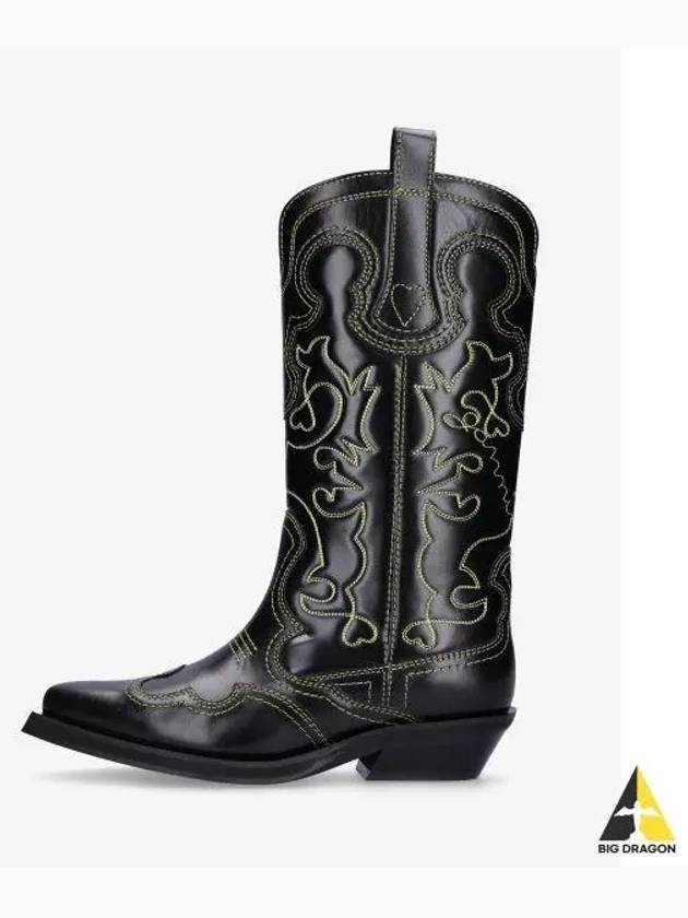 Embroidered Western Leather Middle Boots Black - GANNI - BALAAN 2