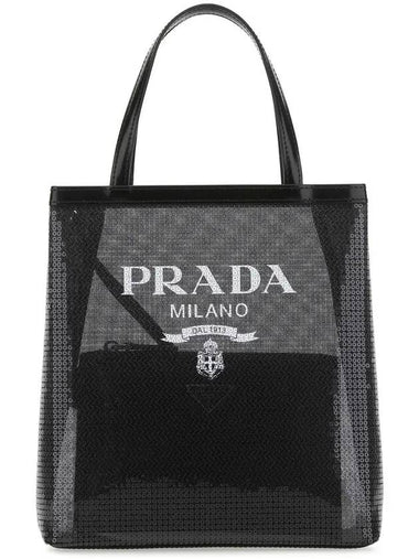 Small Sequin Mesh Tote Bag Black - PRADA - BALAAN 1