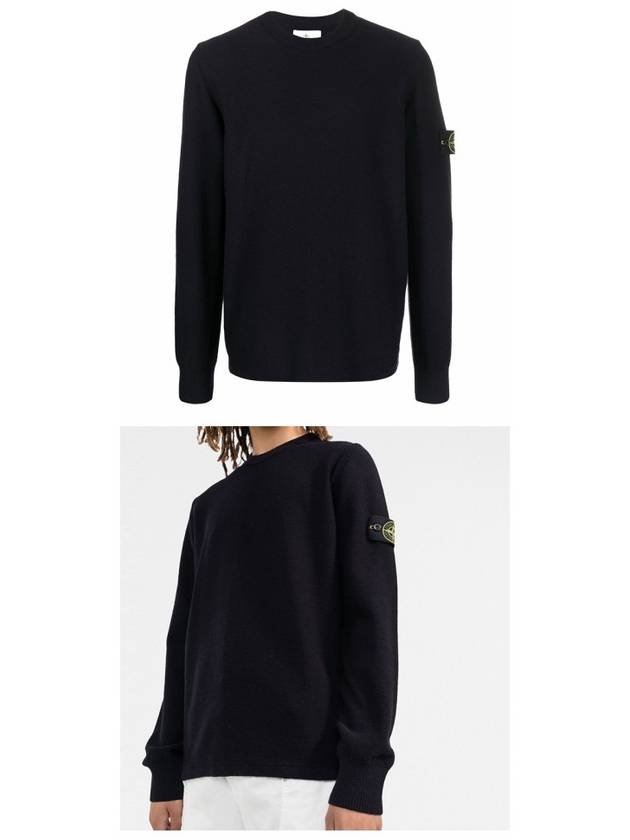 Men's Wappen Patch Crew Neck Wool Knit Top Navy - STONE ISLAND - BALAAN 6