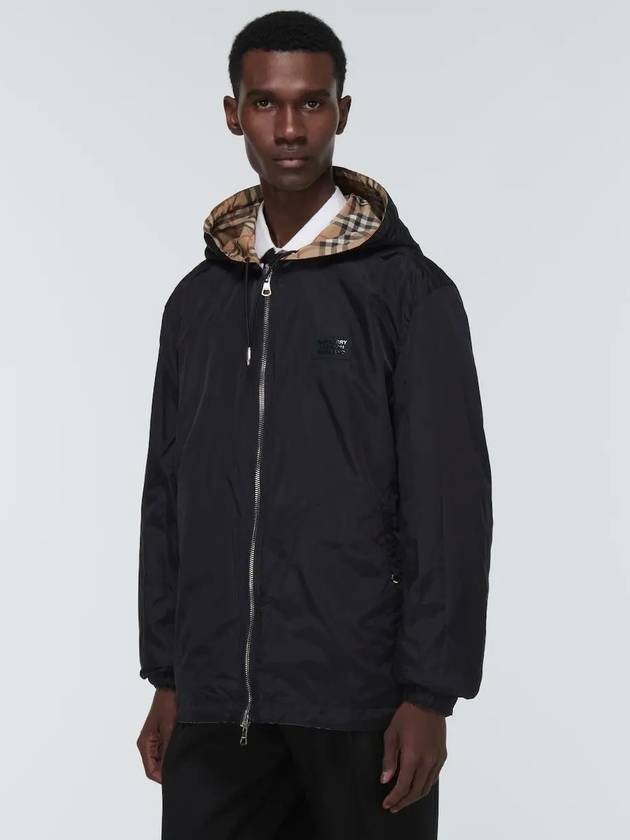 Reversible Check Nylon Hooded Jacket Black Beige - BURBERRY - BALAAN 4