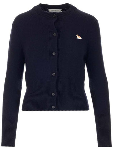 Baby Fox Patch Round Neck Fitted Cardigan Navy - MAISON KITSUNE - BALAAN 1