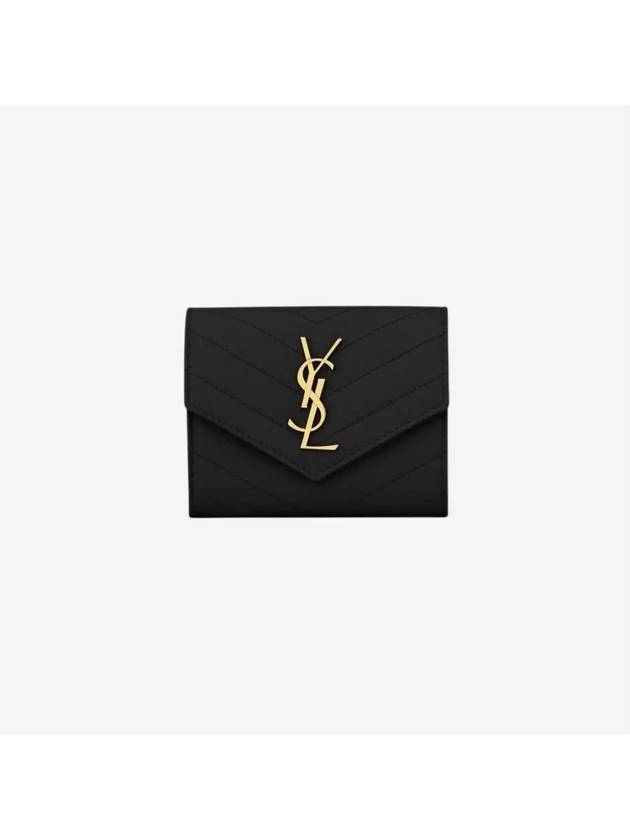 Matelasse Monogram Quilting Flap Half Wallet Black - SAINT LAURENT - BALAAN 2