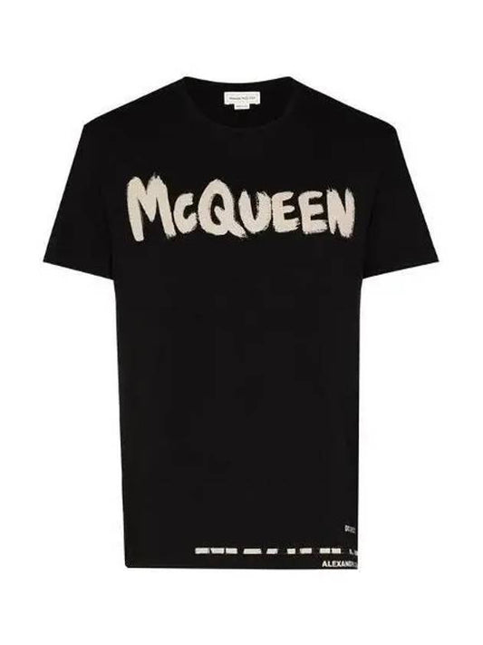 Graffiti Logo Print Short Sleeve T-Shirt Black - ALEXANDER MCQUEEN - BALAAN 2