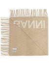 Logo Print Fringe Wool Muffler Beige - GANNI - BALAAN 4