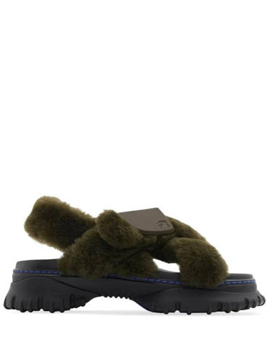 Pebble Shearling Sandals Green - BURBERRY - BALAAN 1