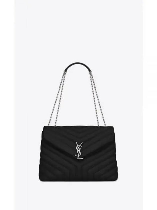 Silver Monogram Loulou Matelasse Y Leather Medium Shoulder Bag Black - SAINT LAURENT - BALAAN 2