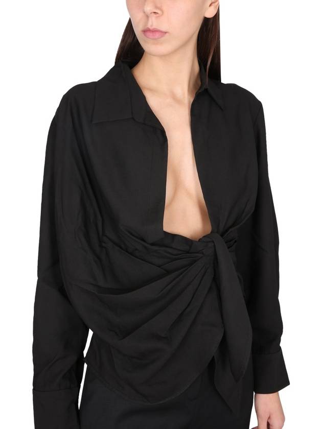 Le Chemise Bahia Tied Sash Shirt Black - JACQUEMUS - BALAAN 5