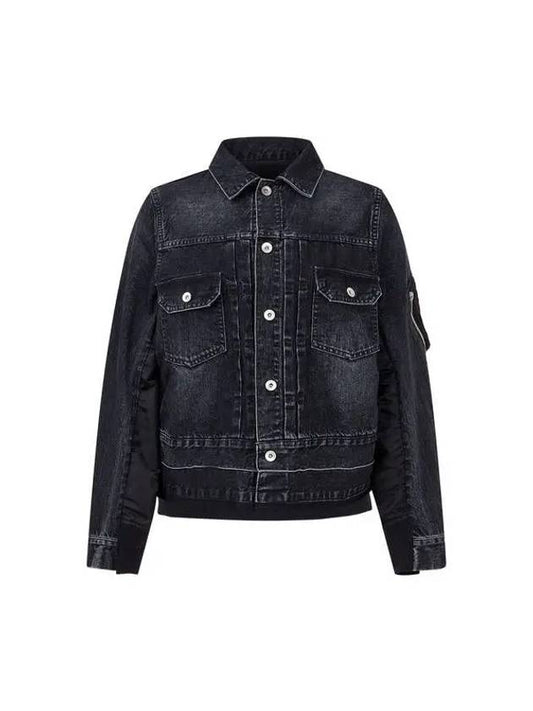 Women s Nylon Twill Mix Denim Jacket Black - SACAI - BALAAN 1