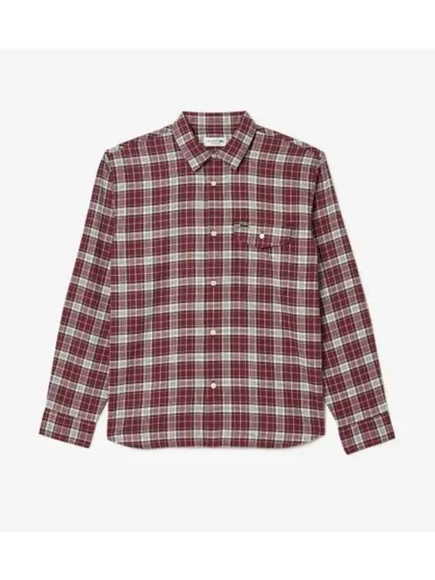 Men s Medium Check Cotton Twill Shirt Red - LACOSTE - BALAAN 1