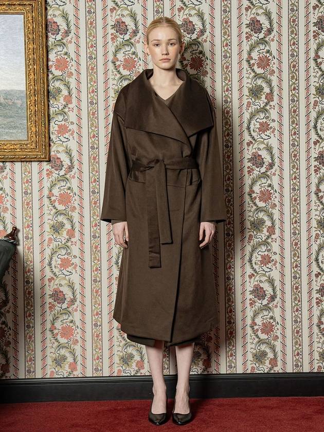 Women's Cashmere Wool Over Collar Single Coat Khaki - DEFEMME - BALAAN 3