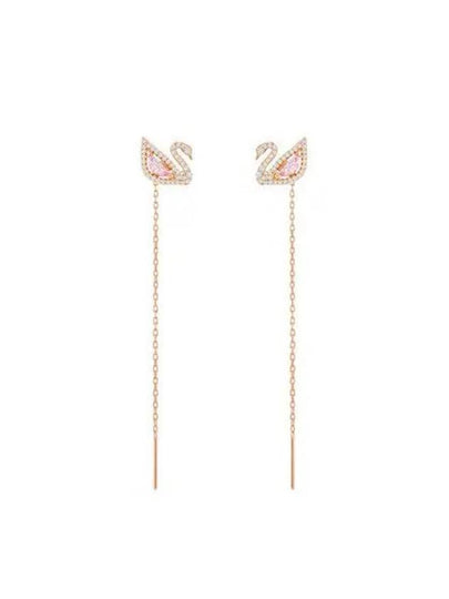 Dazzling Swan Drop Earrings Pink Rose Gold - SWAROVSKI - BALAAN 2