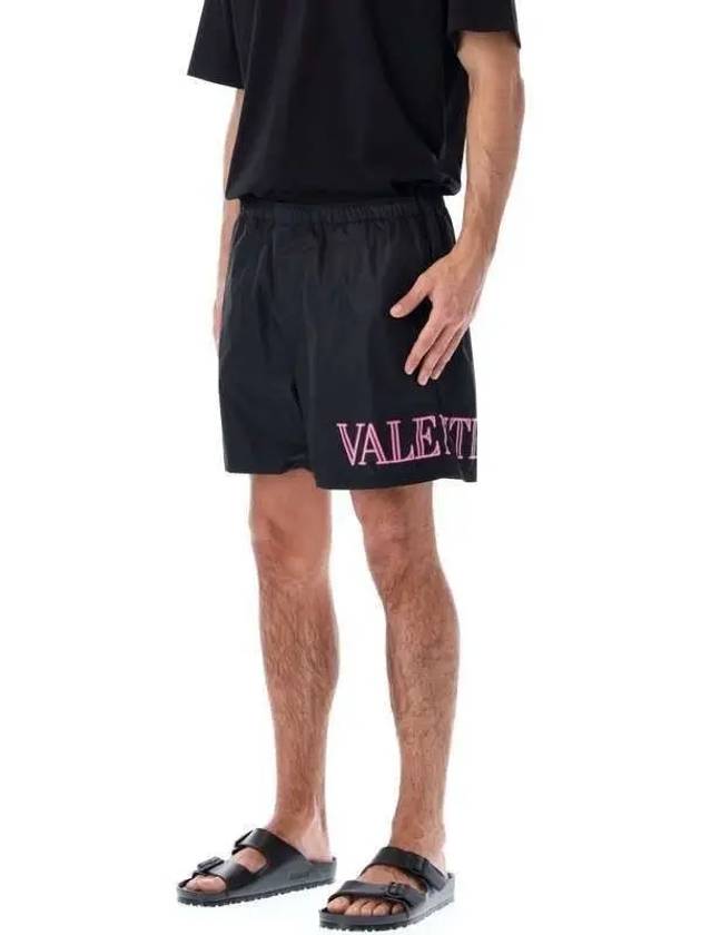 Men's Neon Logo Print Nylon Swim Shorts Black - VALENTINO - BALAAN 3