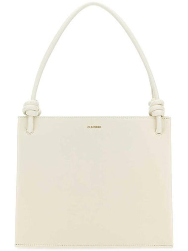 Logo Print Square Leather Tote Bag White - JIL SANDER - BALAAN 1