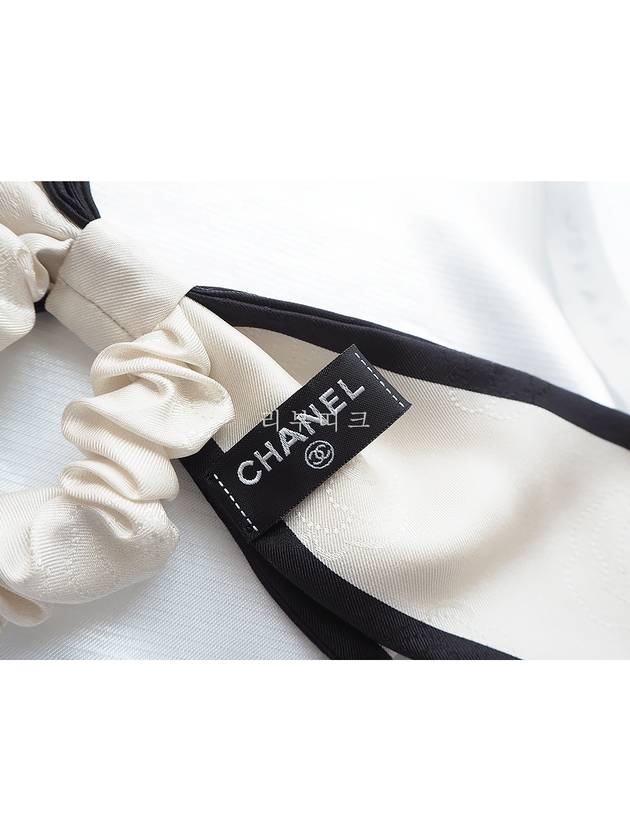 CC Ribbon Hair Scrunch Band White Black - CHANEL - BALAAN 10