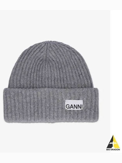 Logo Patch Knit Beanie Grey - GANNI - BALAAN 2