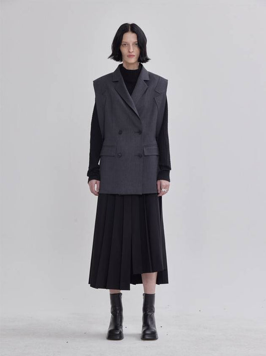 Lapel Collar Develop Design Wool Vest Gray - LIE - BALAAN 1